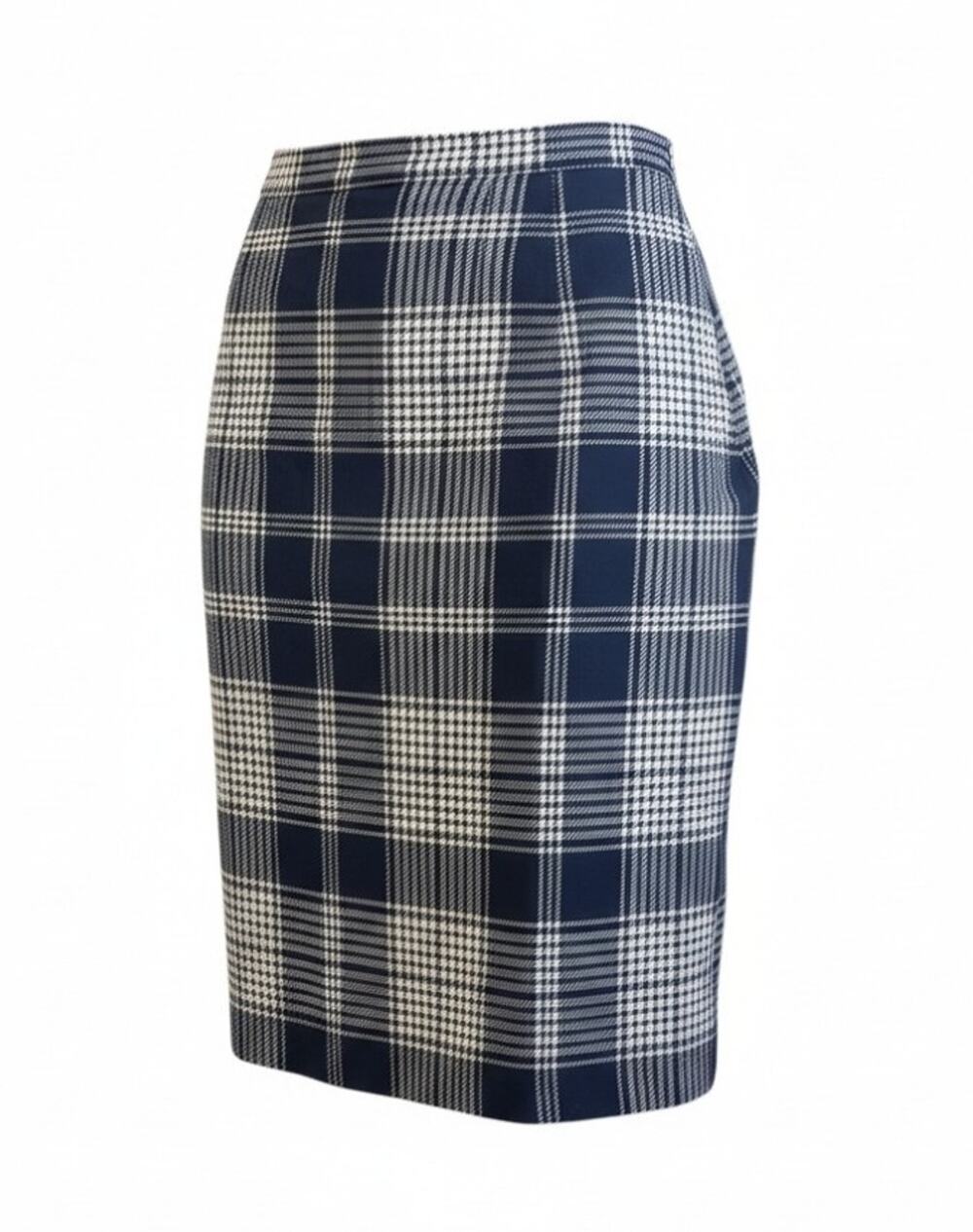 Valentino Boutique Vintage Navy Houndstooth Faux Wrap Pencil Skirt | 12 EUC